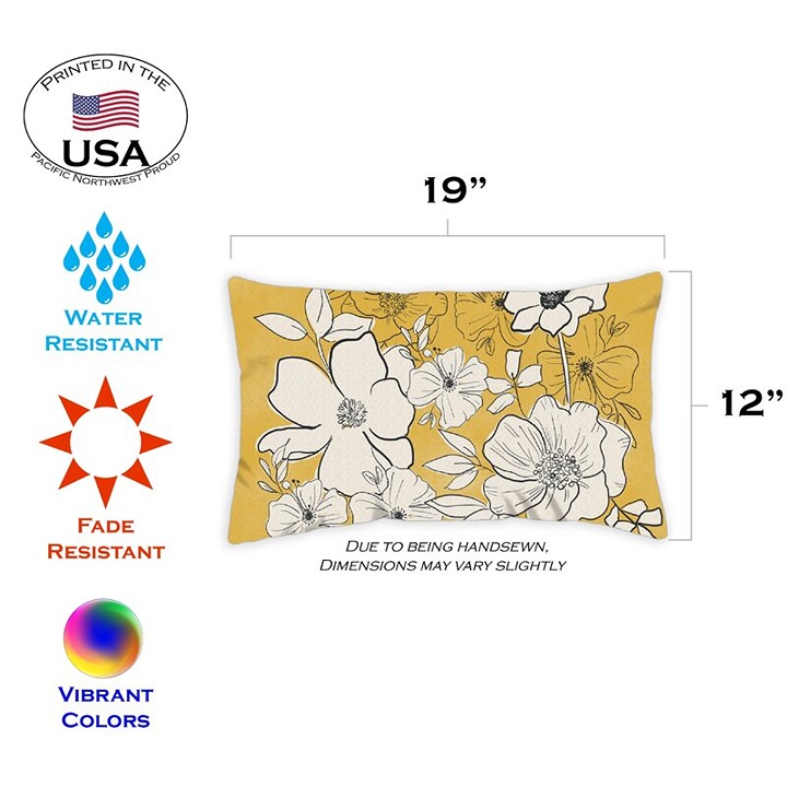Yellow Modern Flowers 12 X 19 Inch Outdoor Pillow Case, Set Of 2 (Set of 2)