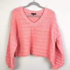 COTTON CANDY LA | Cropped Stripe Sweater Coral Blouson M/L