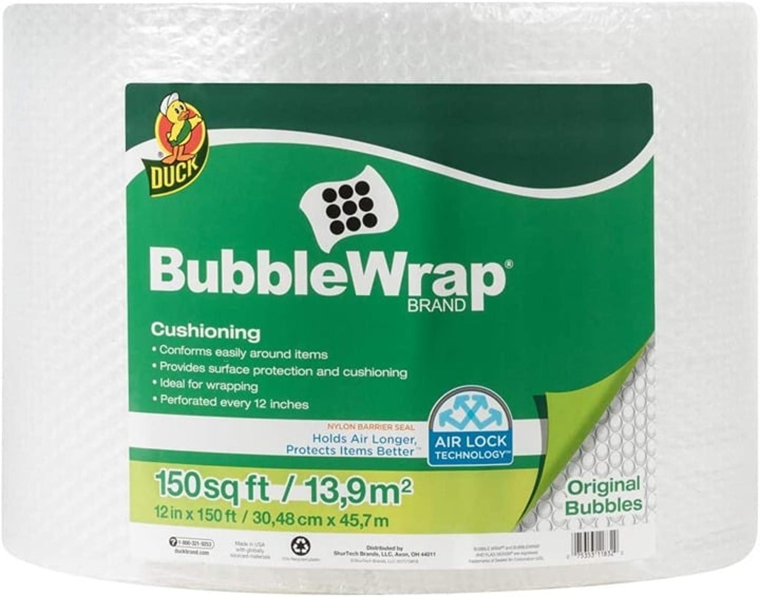 Duck Brand Bubble Wrap Roll, Original Bubble Cushioning, 12" x 150'