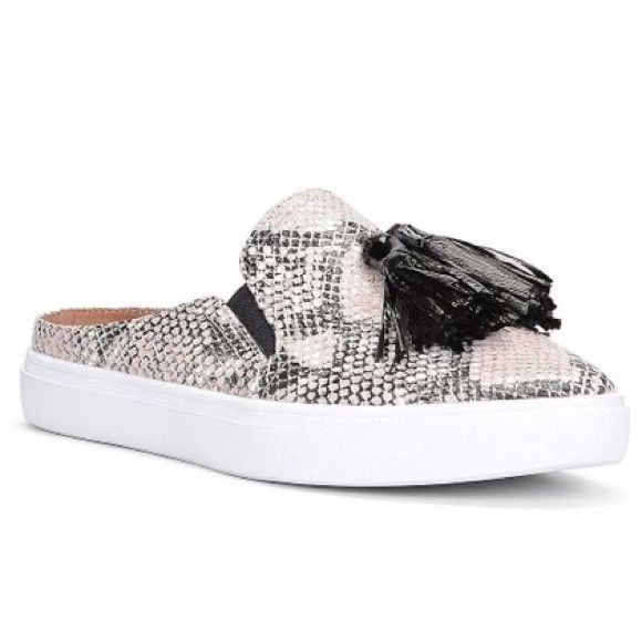 Donald J Pliner Pauly Slip On Snake Embossed Sneaker Slides Shoes Tassels Sz 8.5