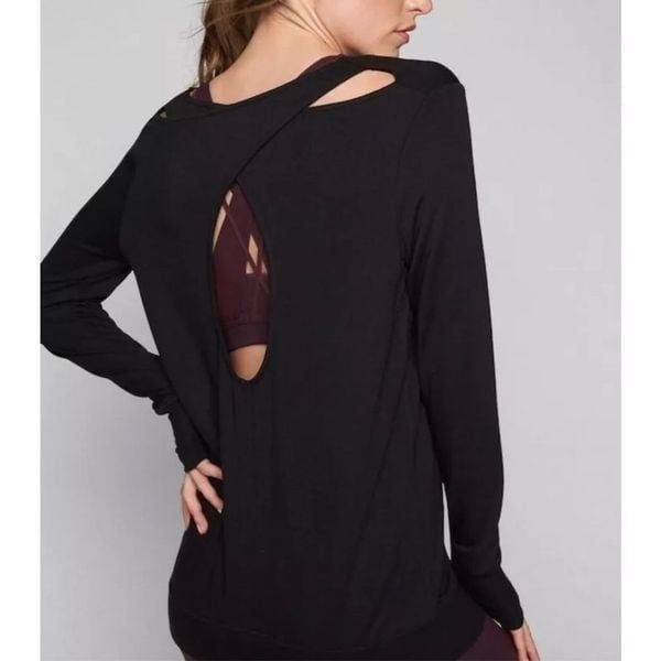 Athleta Coaster Go To Long Length Sweatshirt Open Back Black Women Size Large