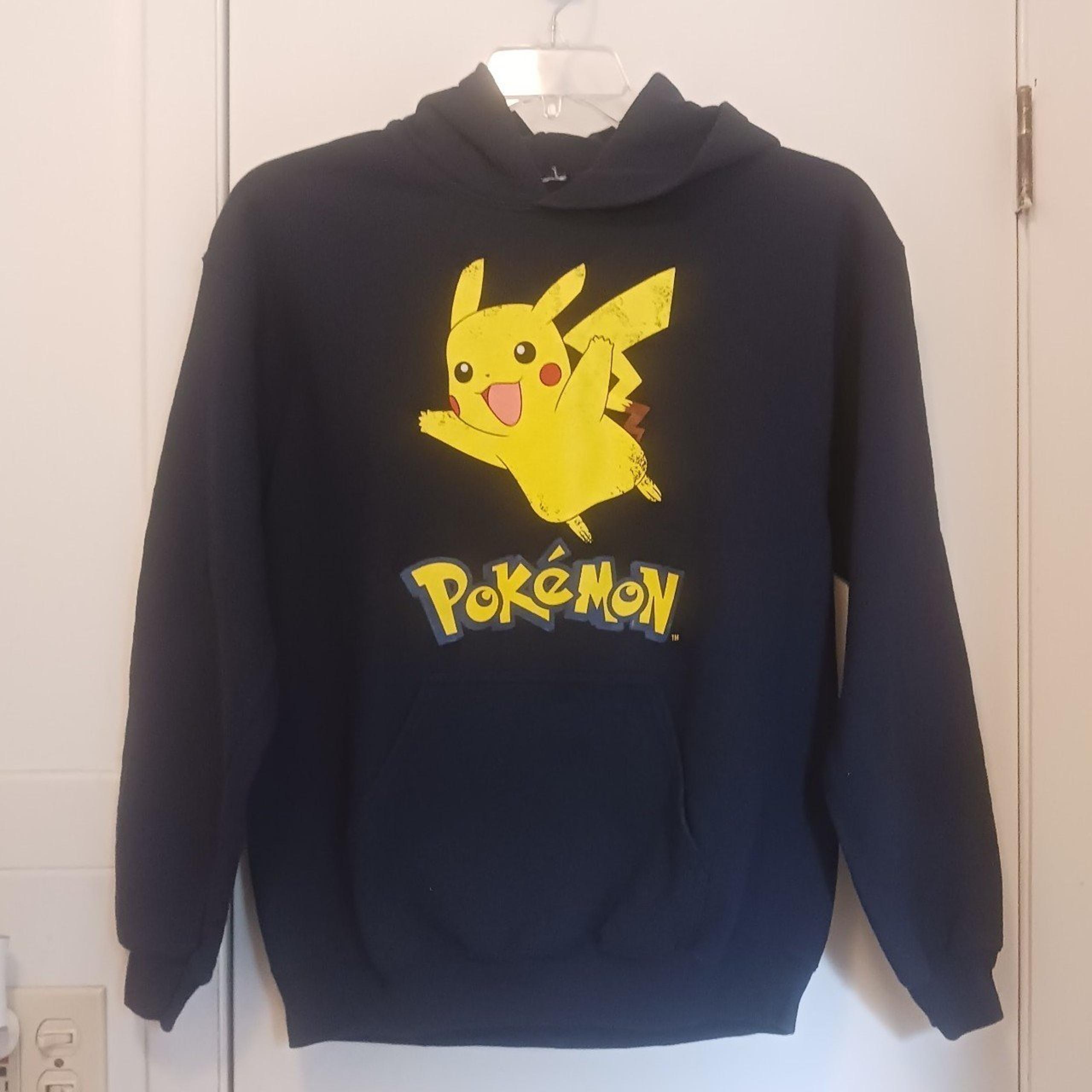 Pokémon PIKACHU Graphic Navy Pullover Hoodie Boys Size L