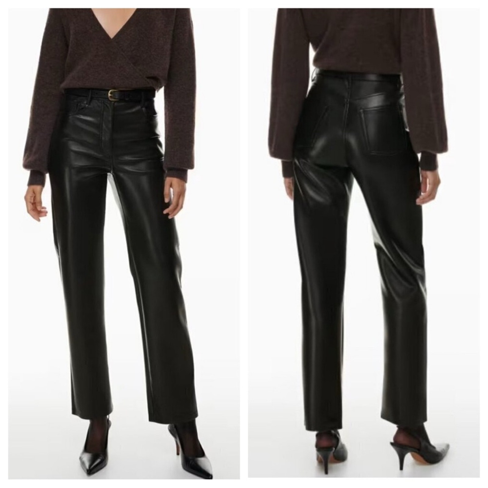 NWT Aritzia Wilfred The Melina High Rise Black Faux Leather Pants - Size 6