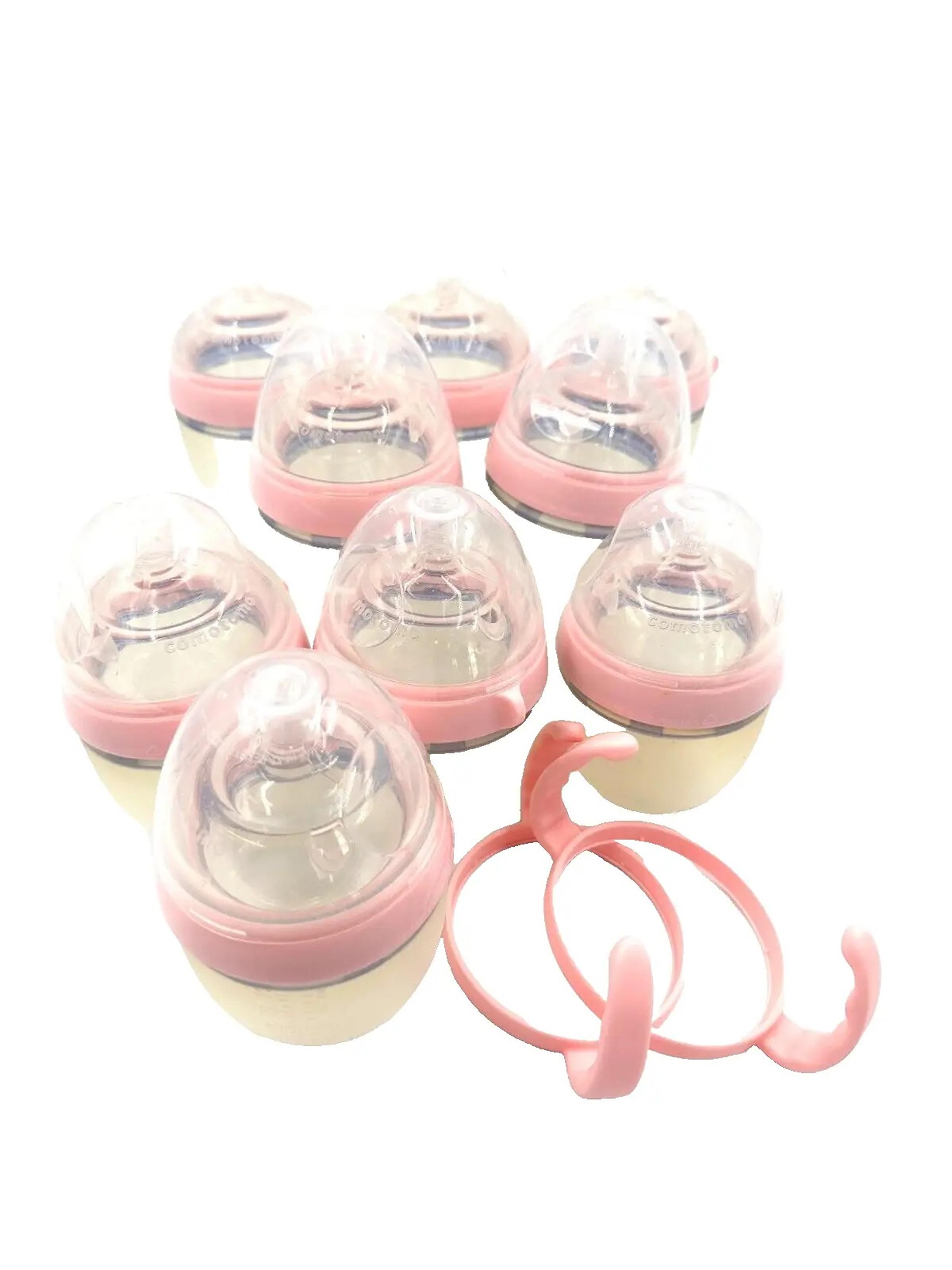 Comotomo Pink Baby Bottles 5 oz 8 oz LOT Silicone Covers Nipples Fast Handles