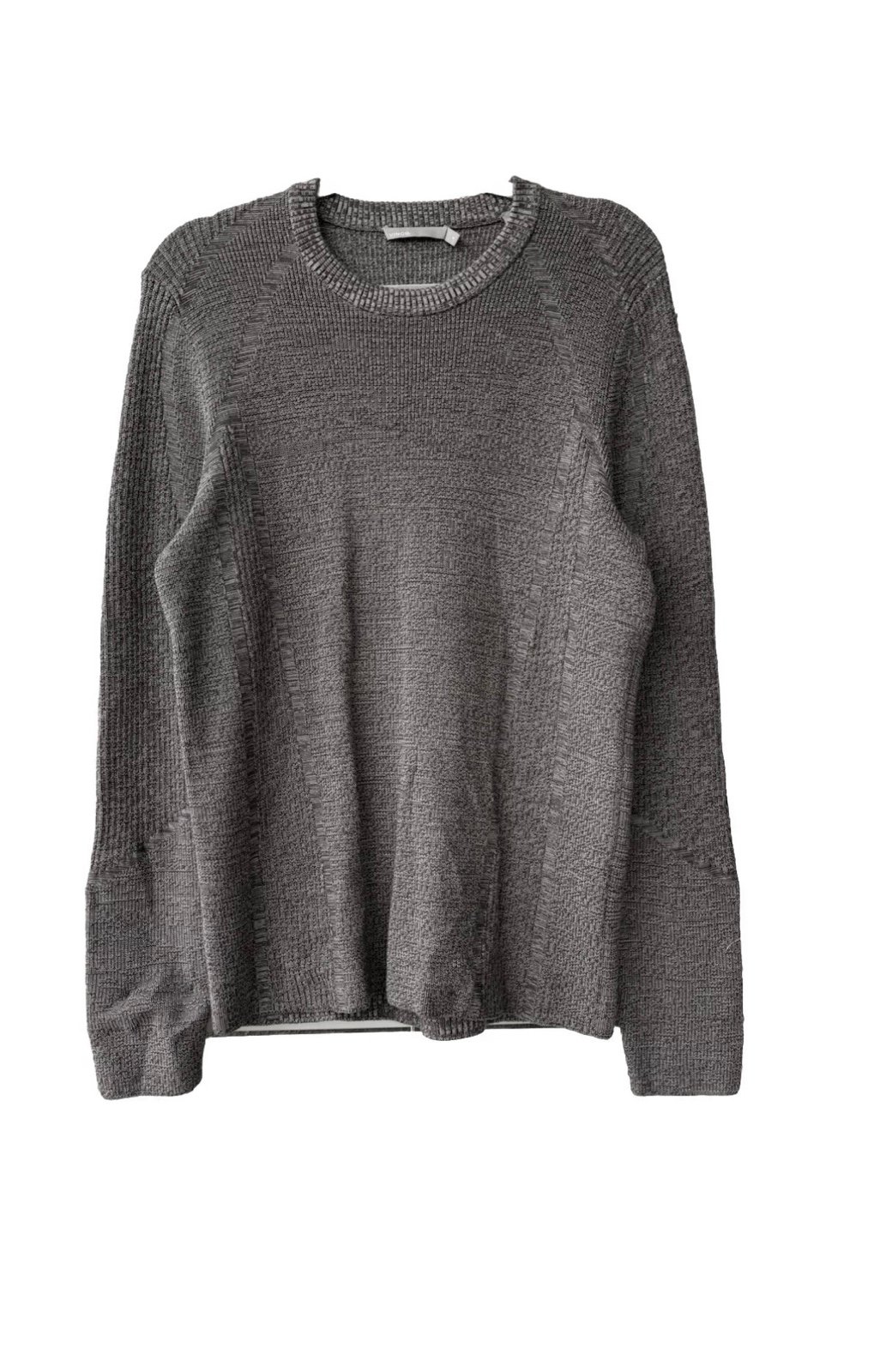 VINCE GRAY TEXTURED CREW NECK Cotton Knit Mens SWEATER M Basic Heavy Long Sleeve