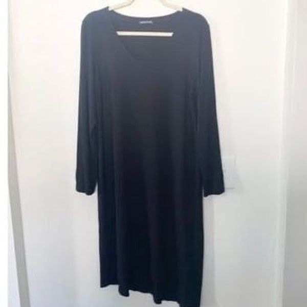 Eileen Fisher Black Asymmetric Midi Dress L