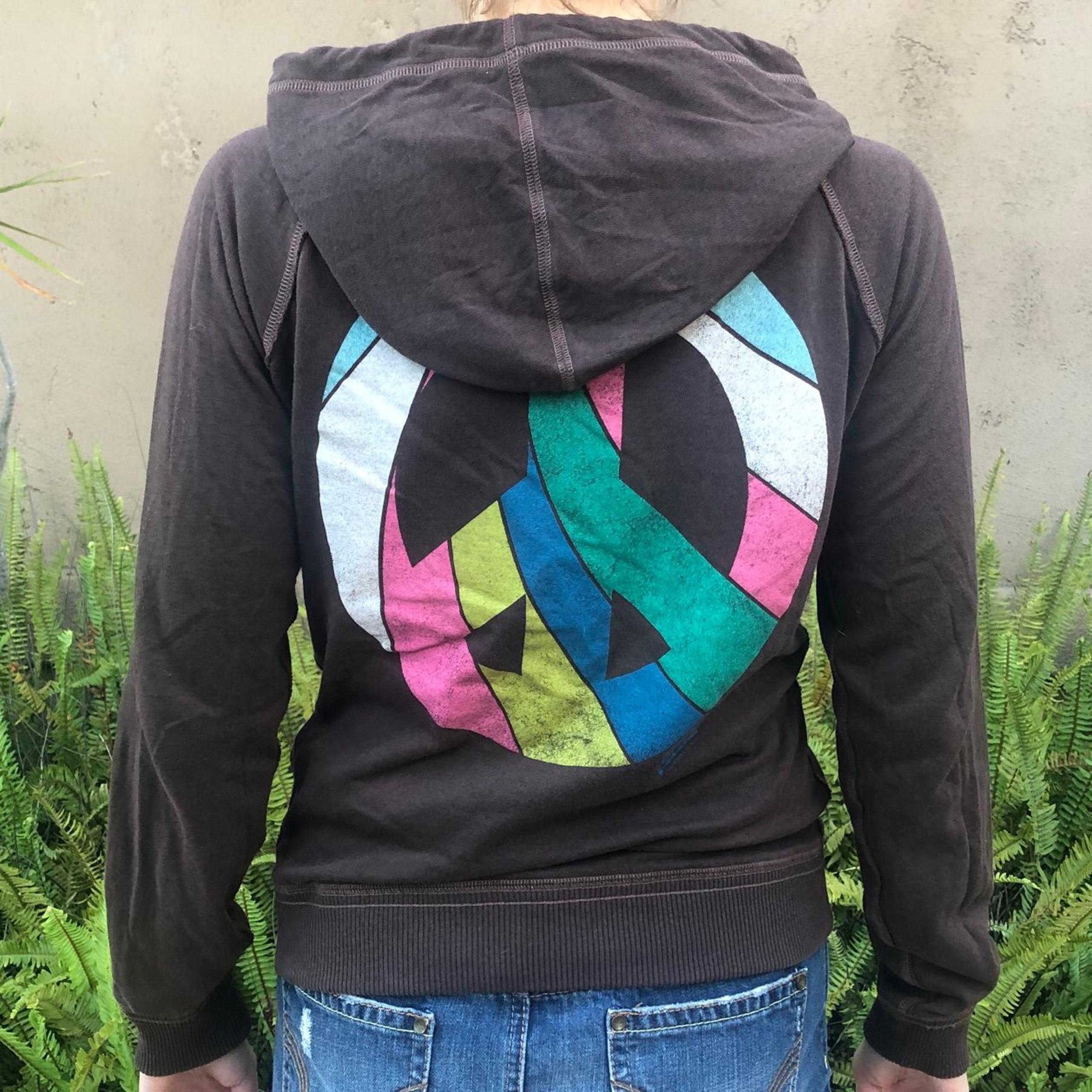 Victoria’s Secret Pink Multicolor Peace Sign Brown 2000s Y2K Zip Up Hoodie