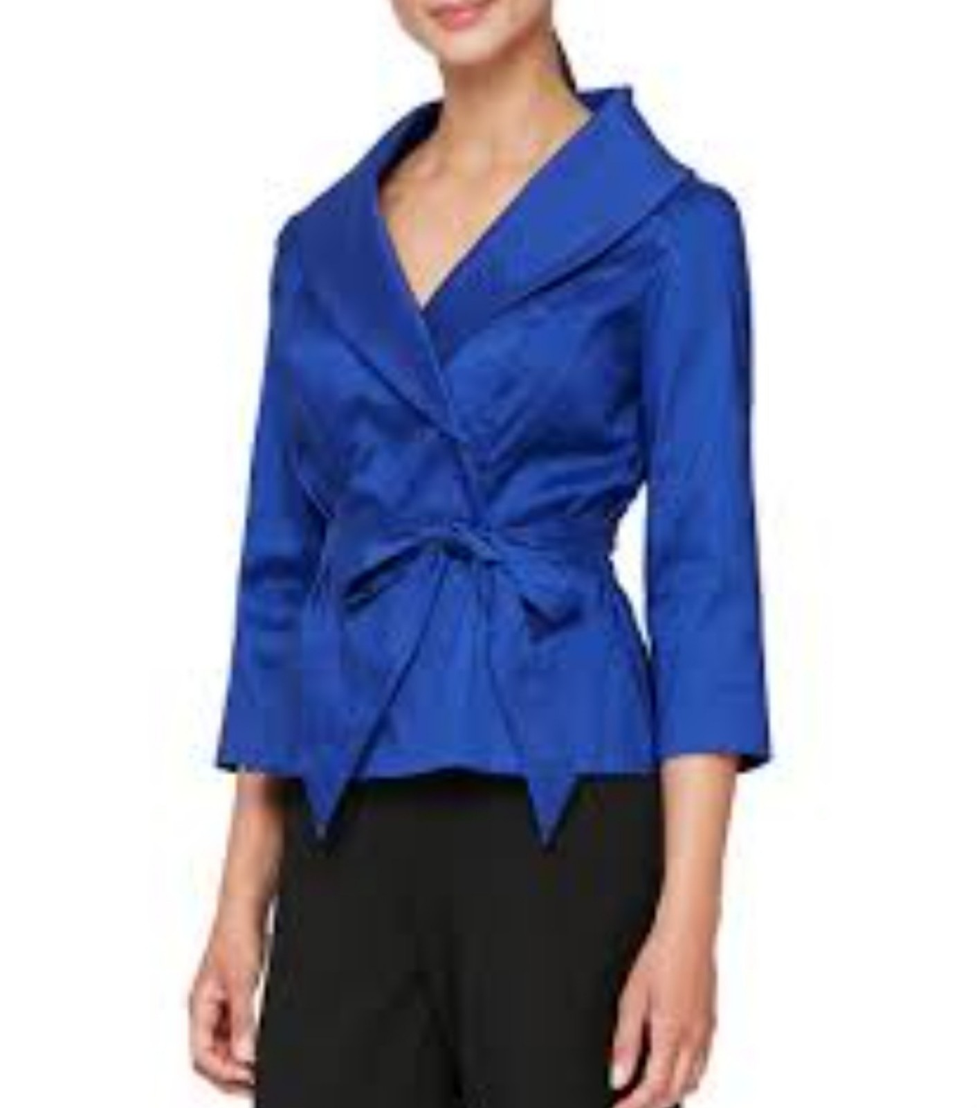 Alex Evenings Petite Size taffeta  Shawl V-Neck Collar 3/4 Sleeve Blouse