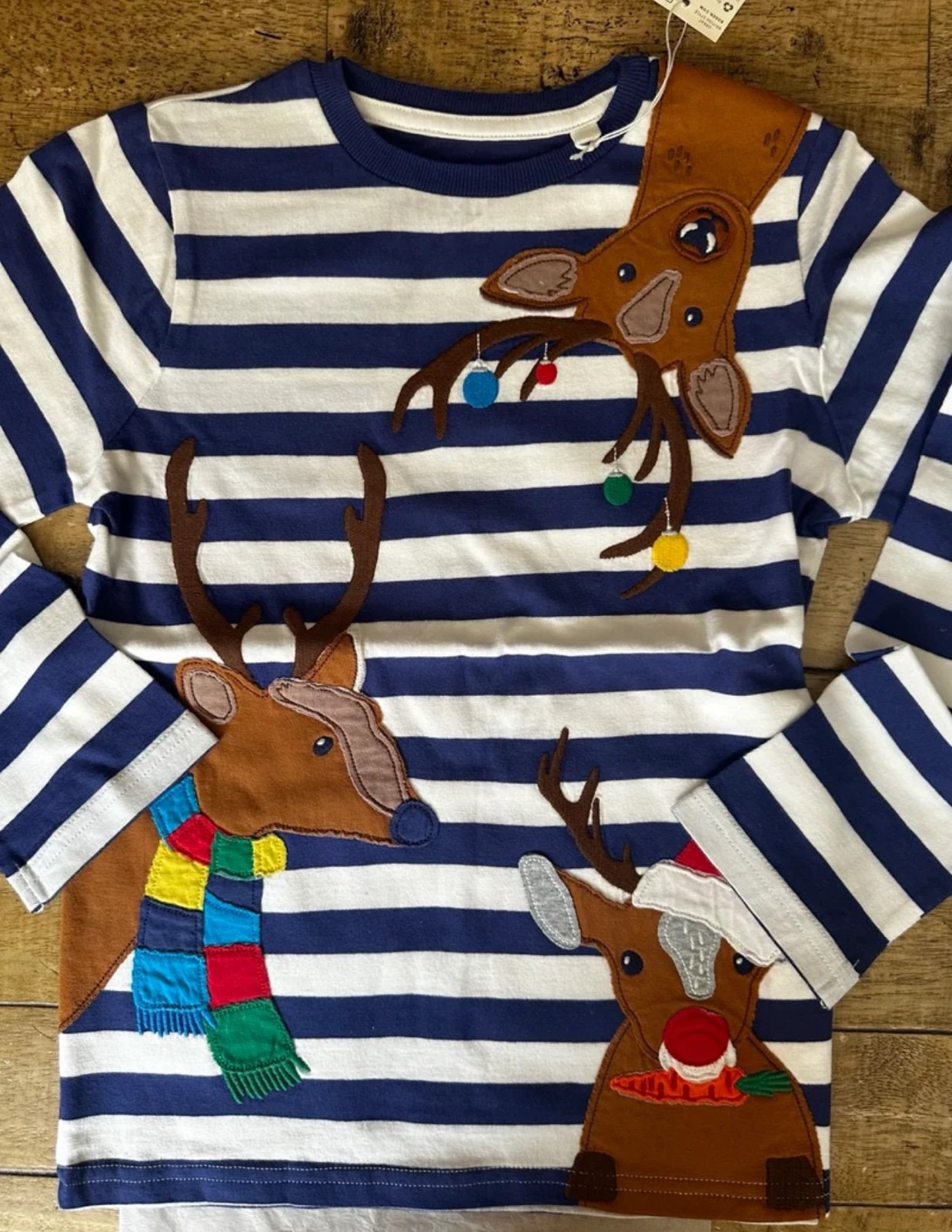 Mini Boden Starboard/Ivory Reindeer Shirt 5/6