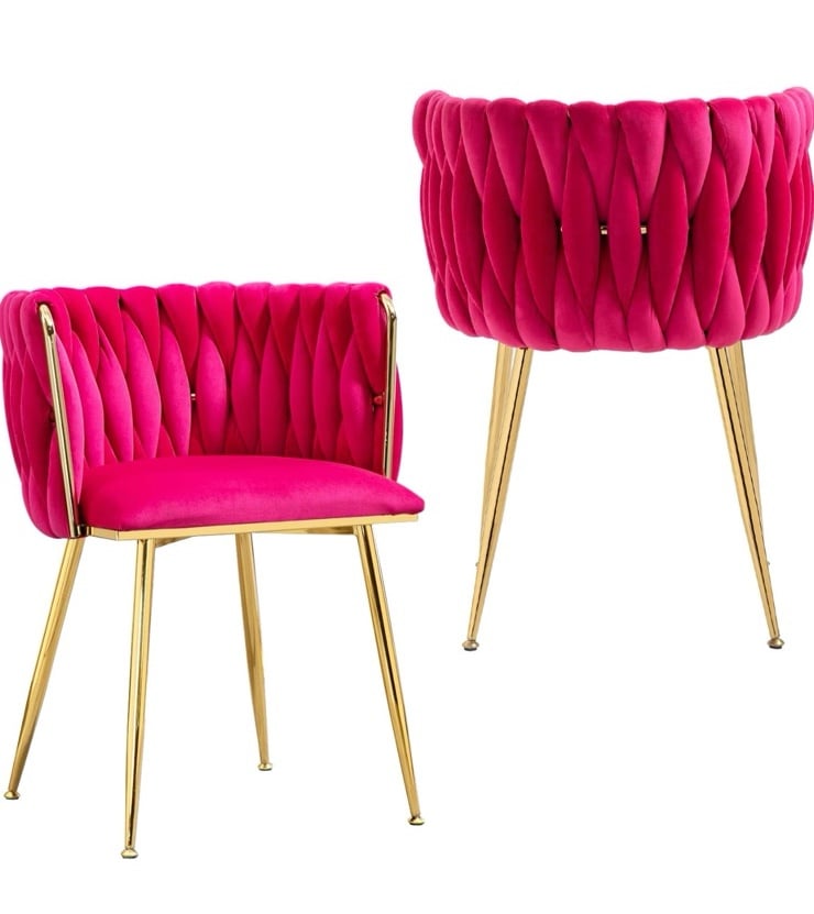 NIOIIKIT Modern Velvet Dining Chairs Set of 2 Hand Weaving Accent Chairs Living