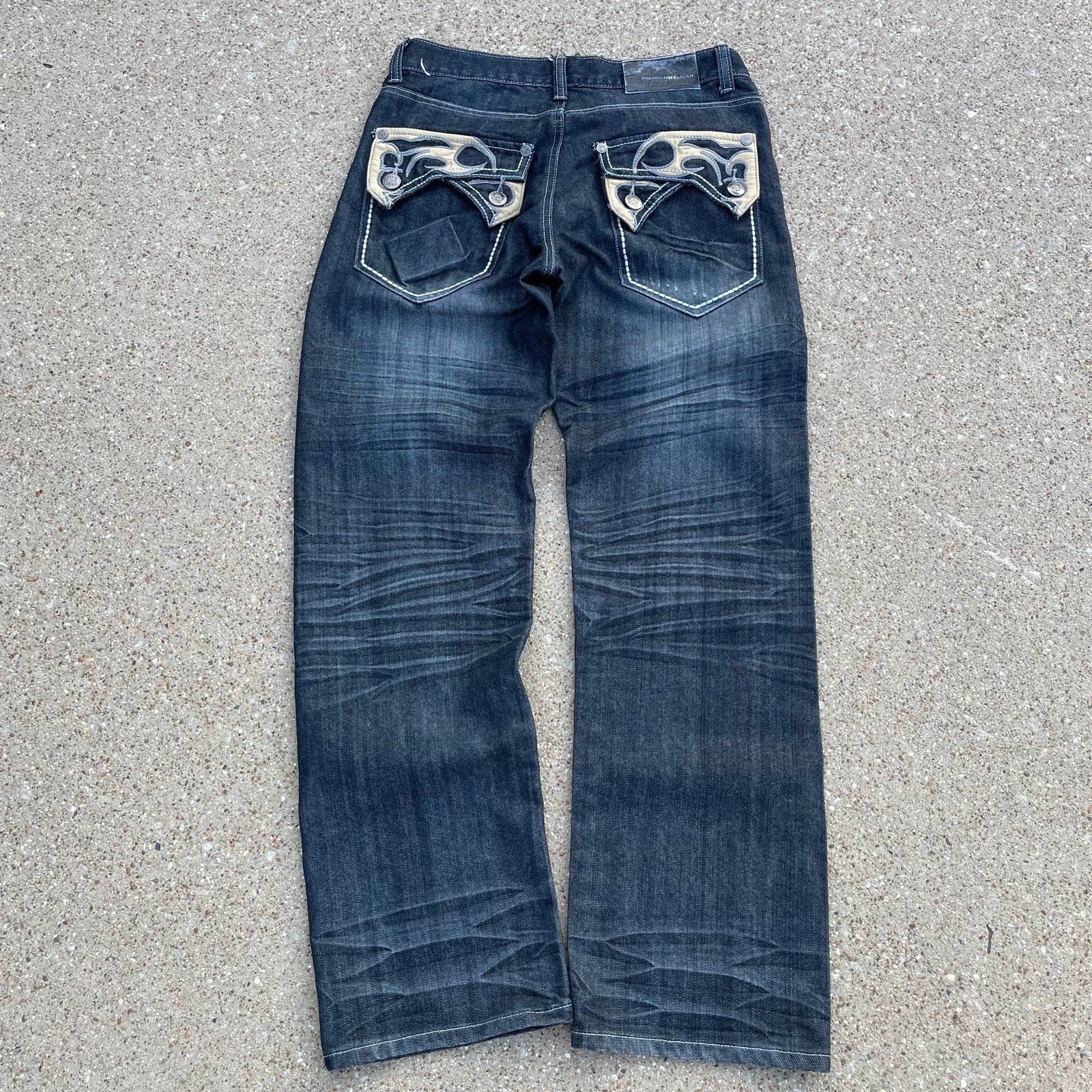 Vintage Y2K Raw Blue Denim Wide Leg Baggy Jeans Blue 32x32