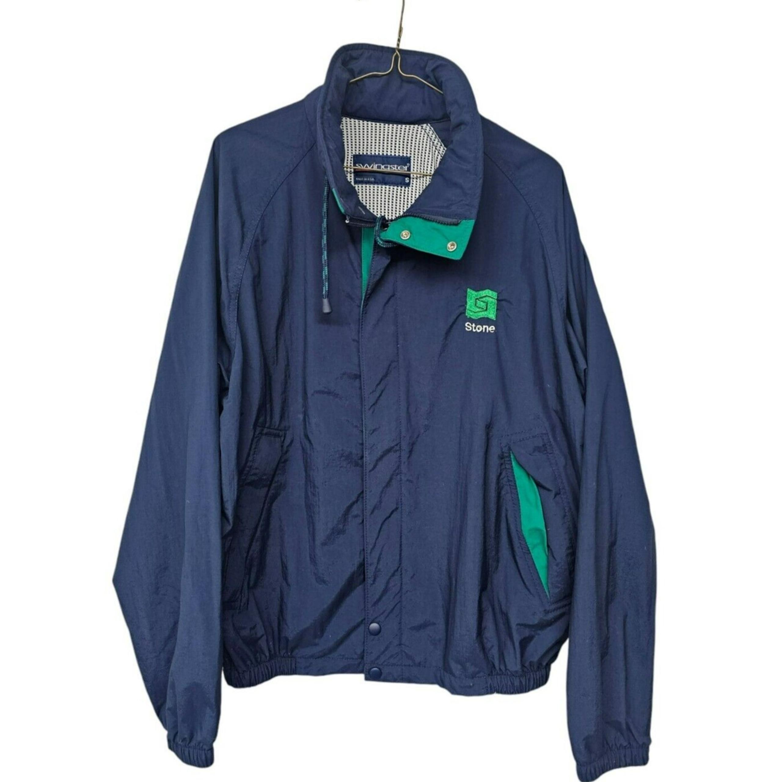 Vintage Swingster Windbreaker Jacket Mens Small Blue Green Embroidered Small
