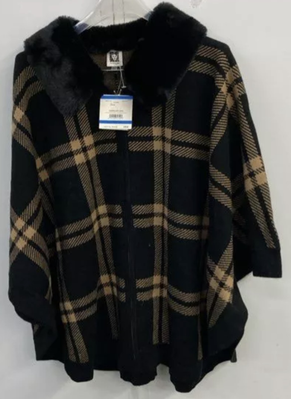 Anne Klein Zip Front Black/Camel Poncho Sweater Size XL NWT MSRP 159