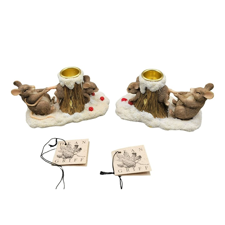 Charming Tails Mouse in a Tree Hole Candleholders Figurine Retired Silvestri HTF