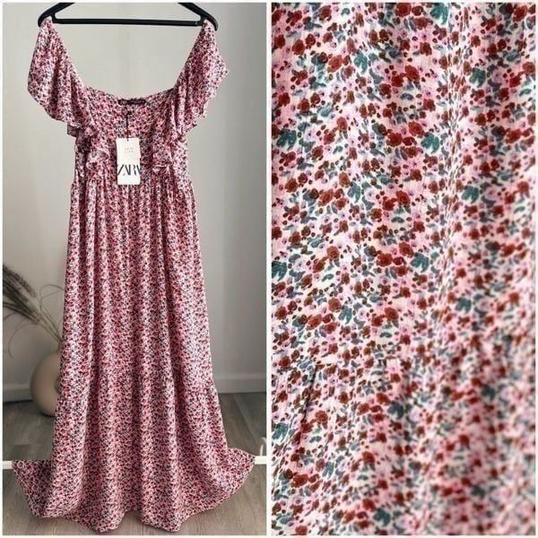 Zara Viscose Dress Ruffled Floral New