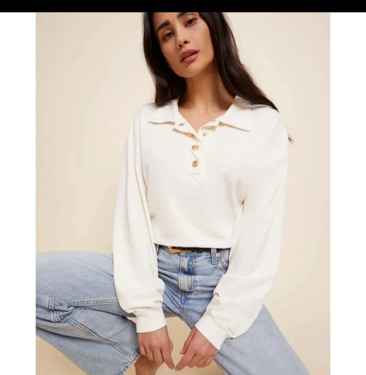 Nation Ltd banks relaxed snap tee size L Long Sleeve Off White