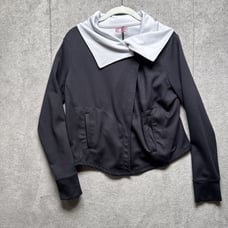 Betsey Johnson Athletic Jacket Womens S Open Front Asymmetric Black/Ivory
