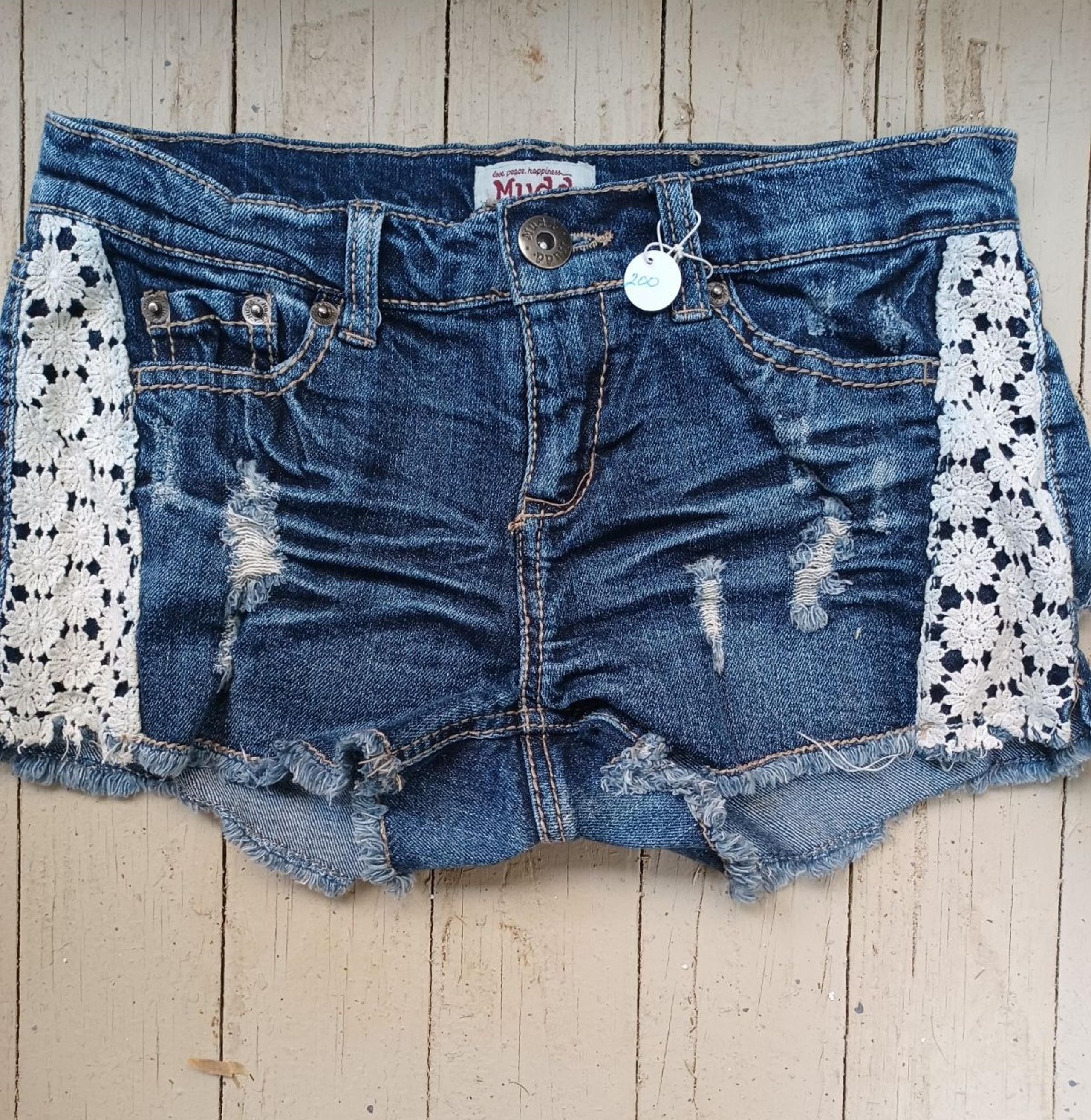 Mudd Jean Shorts Womens Sz 3 Blue Cotton spandex Low Rise stretch Distressed pla