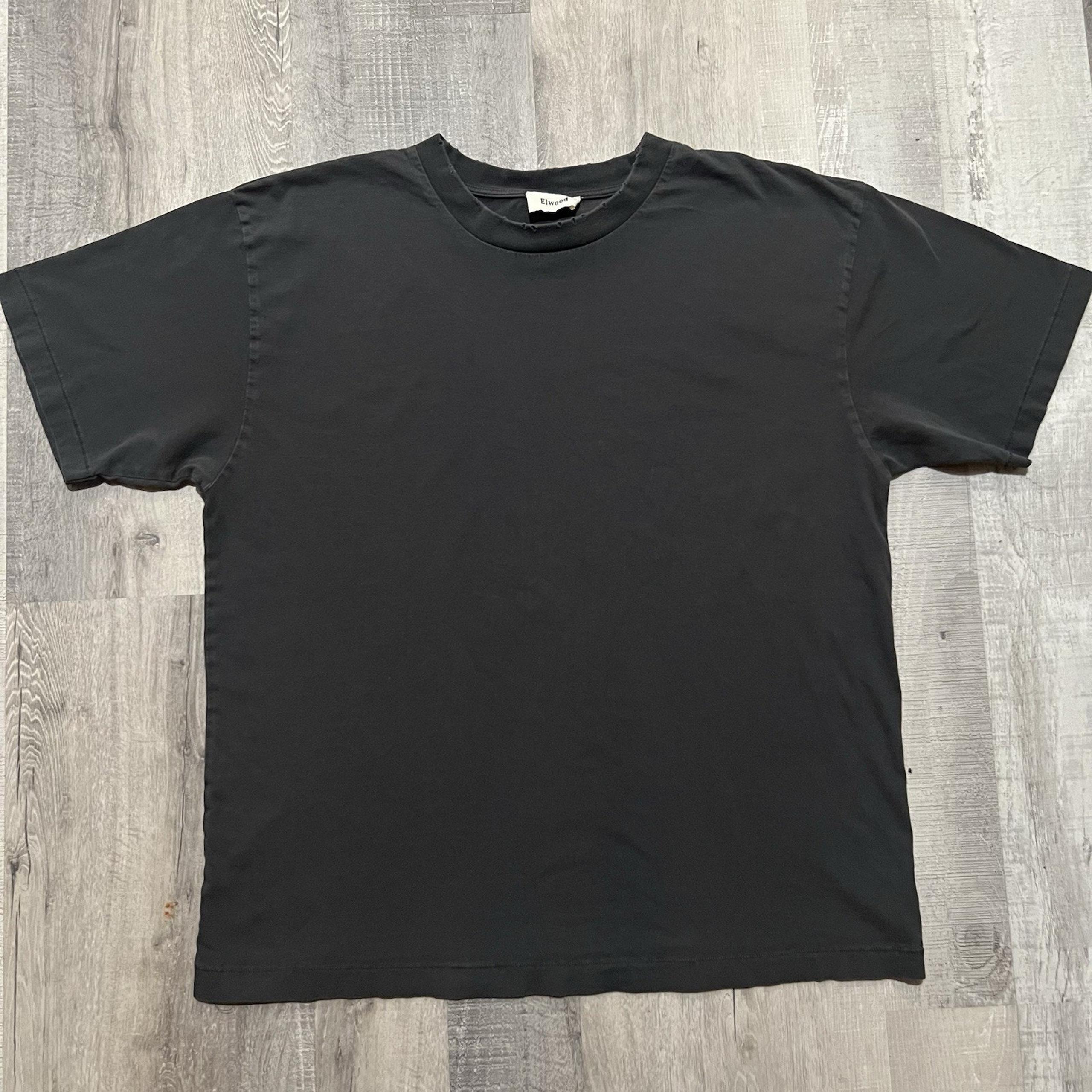 ELWOOD Sun Faded Black Distressed Frayed Blank Casual Solid Mens T Shirt Size XL
