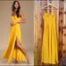 Golden Mustard Pleated Sweetheart Bustier Chiffon Maxi Dress