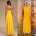 Golden Mustard Pleated Sweetheart Bustier Chiffon Maxi Dress