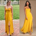 Golden Mustard Pleated Sweetheart Bustier Chiffon Maxi Dress