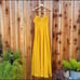 Golden Mustard Pleated Sweetheart Bustier Chiffon Maxi Dress