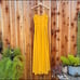 Golden Mustard Pleated Sweetheart Bustier Chiffon Maxi Dress