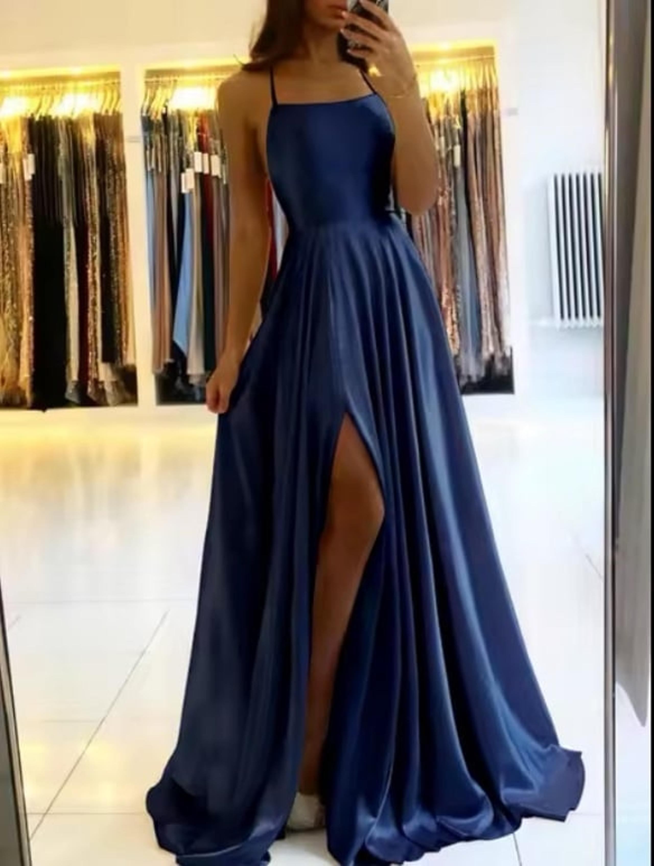 Deep Blue Bridesmaid Lace Up Backless Dress |  Size 4