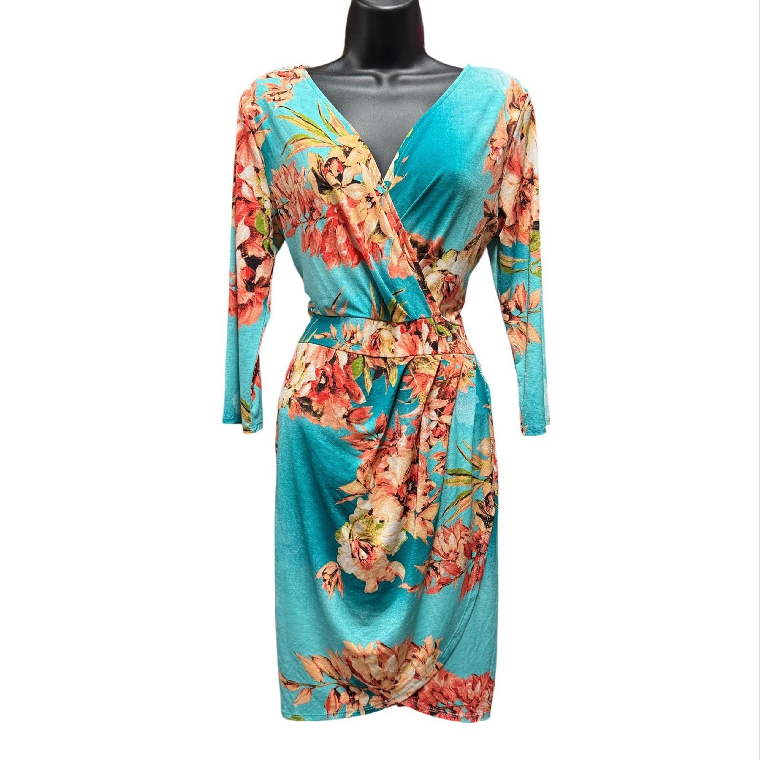 XL Tropical Flowers Teal stretch dress - Resort Vacay Beach Comfy NWT
