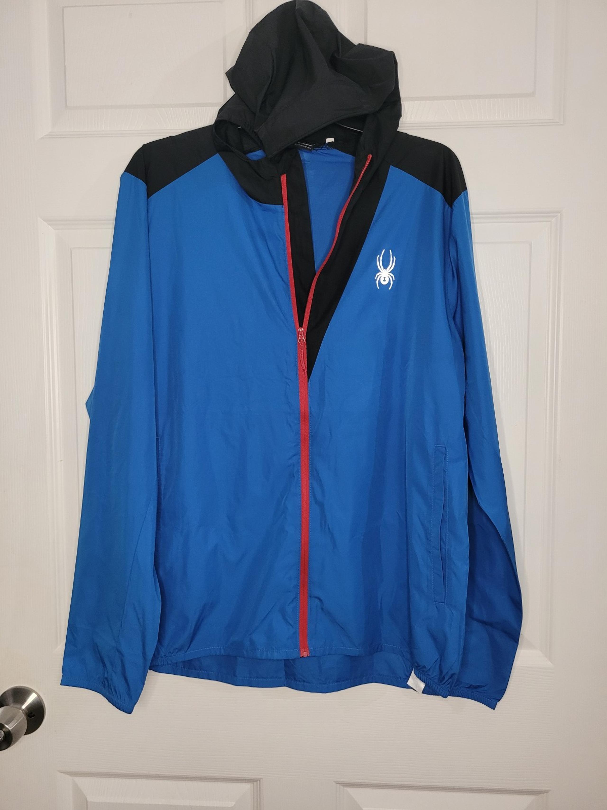 Men Size Medium Spyder Lightweight Fullzip Hooded Jacket Windbreaker color blue