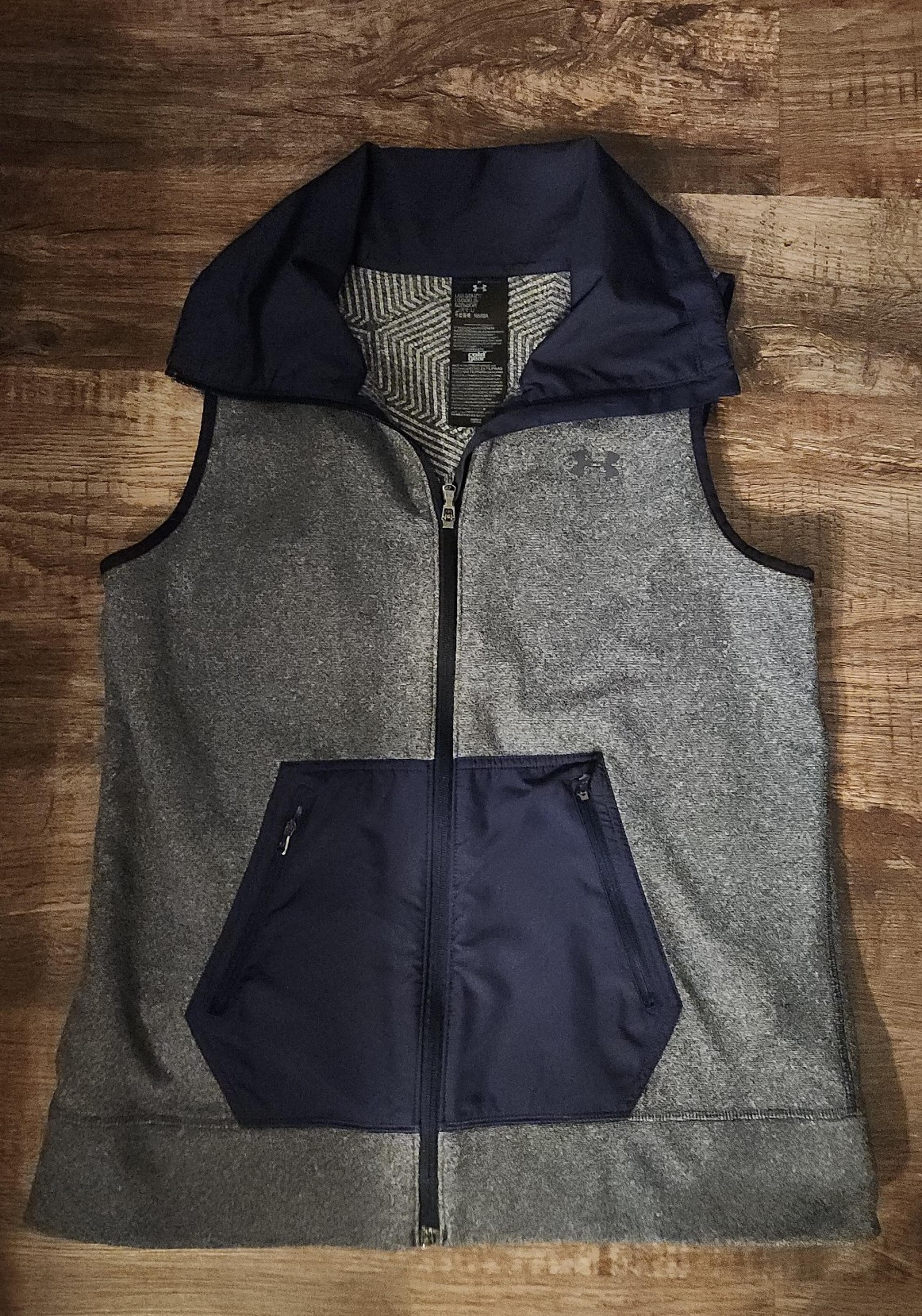 Womens Under Armour Cold Gear Lughtweight Full Zip Vest Gray/Navy Sz Large