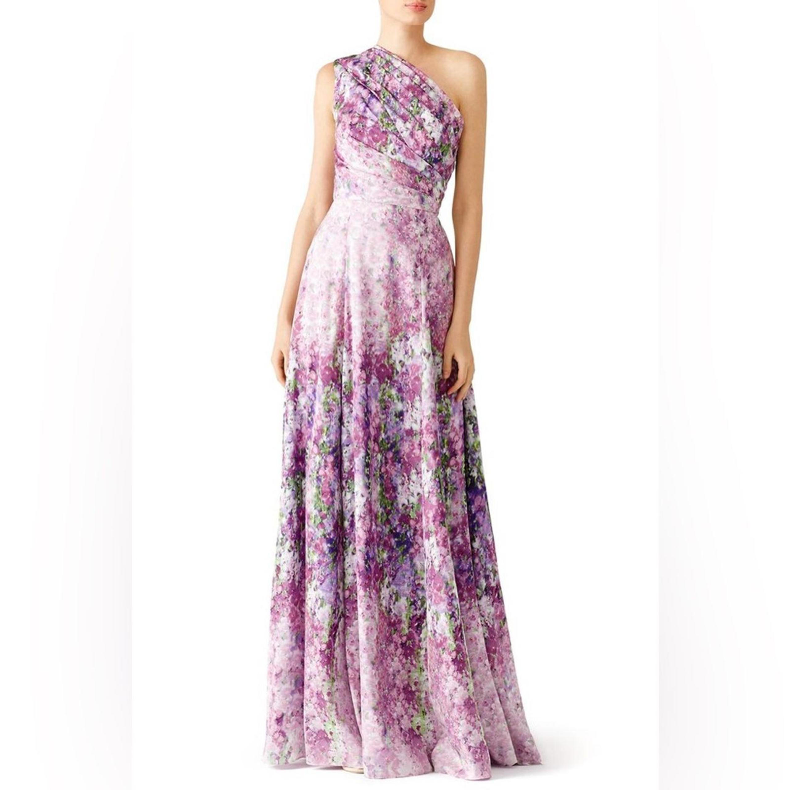 BADGLEY MISCHKA One-Shoulder Purple Orchid Gown, Size 4 Retail $990