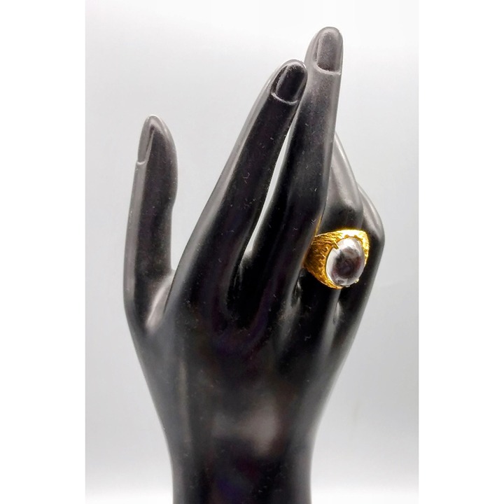 Vintage Crystal Ball Cabochon Statement Ring, Lucite Dome in Gold Tone, Retro
