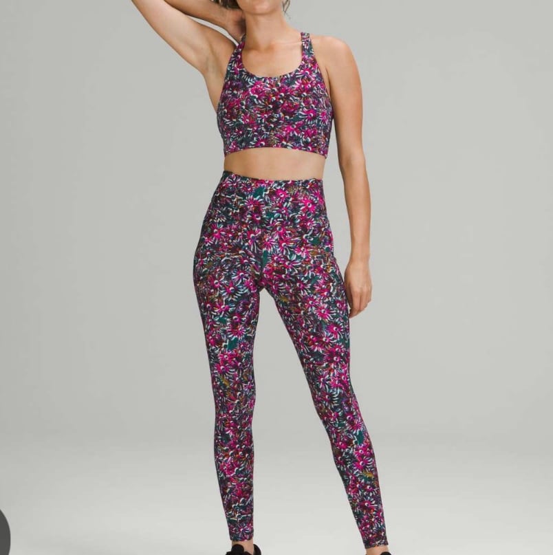 Lululemon Base Pace Leggings/Energy Long Line Bra Set In Floral Electric Multi