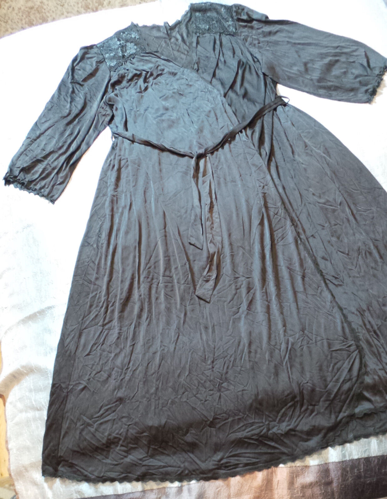 PEIGNOIR VAL MODE BLACK LINGERIE GOWN & SHEER CHIFFON ROBE SIZE XL New no tag
