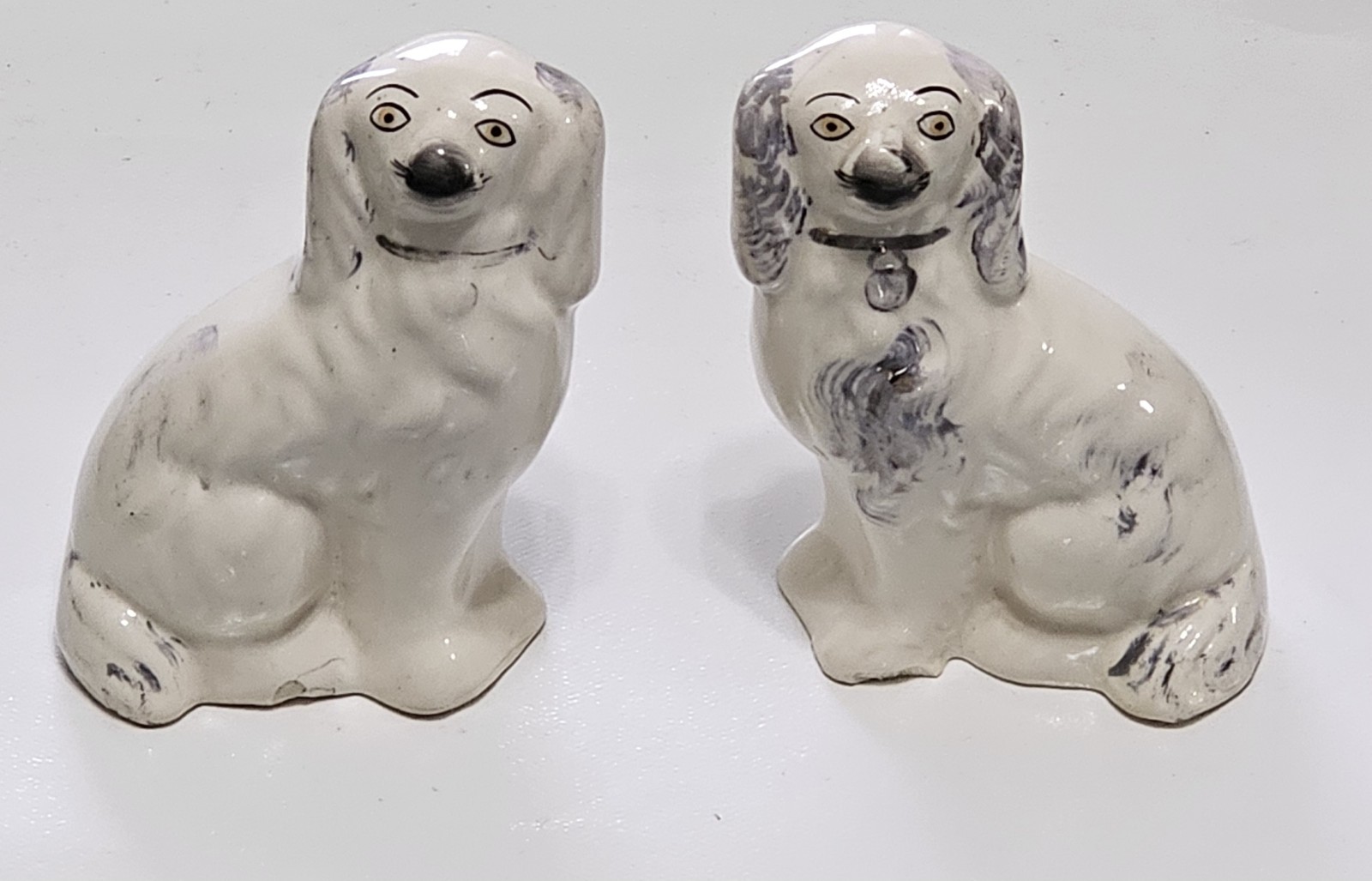 Pair Antique 19thC English Staffordshire Art Pottery Spanial Dog Figurines 5