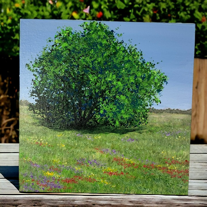 Spring into Spring, 8 x 8 Landscape Acrylic on Canvas Nature Painting by Deb B