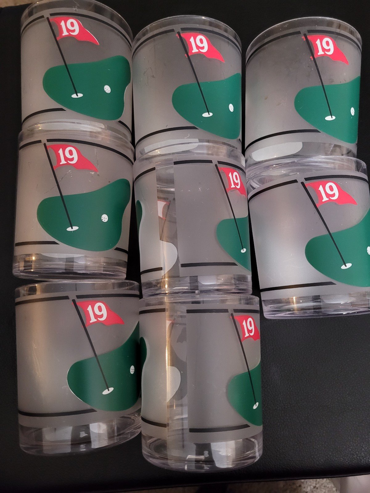 Vtg Barware Golf 19th Hole Glasses Morgan Hard Plastic Cup Set Of 8. 4 Inches p
