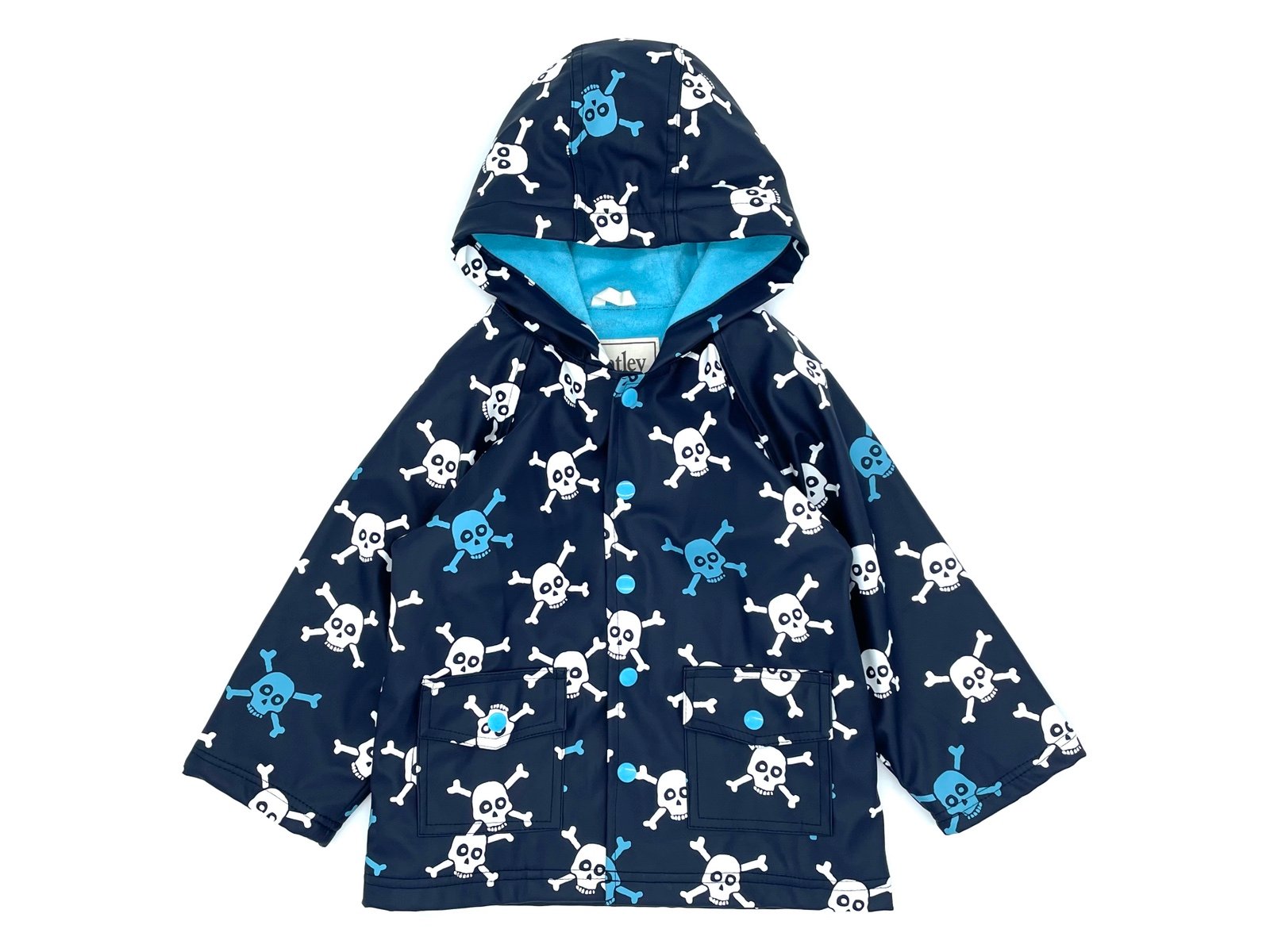 GUC Hatley Skull and Crossbones Button-Up Rain Jacket / Raincoat in Navy Blue 3