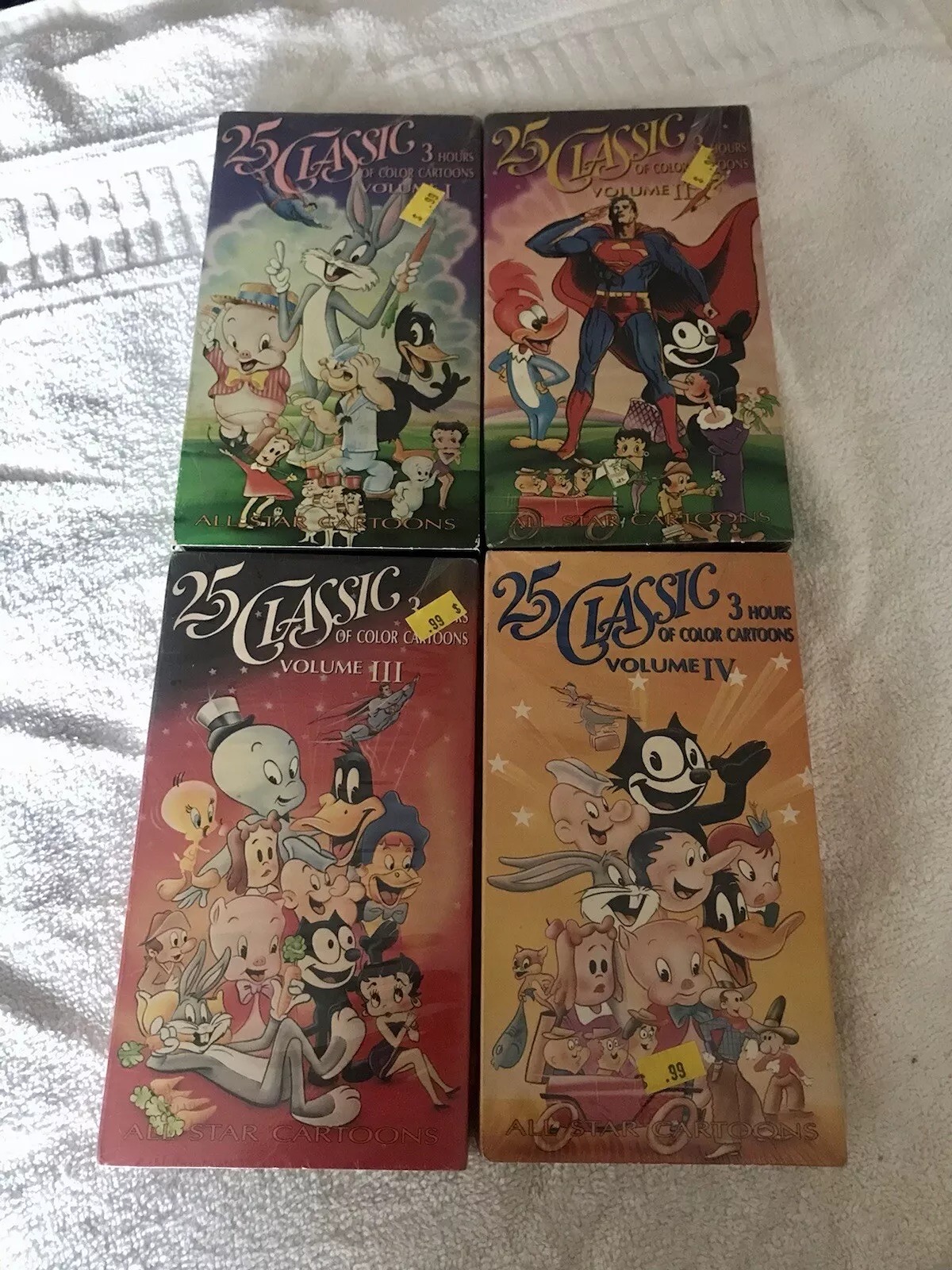 '25 Classic All Star Cartoons' vol.1-4 VHS-3 SEALED! - GOOD CONDITION!