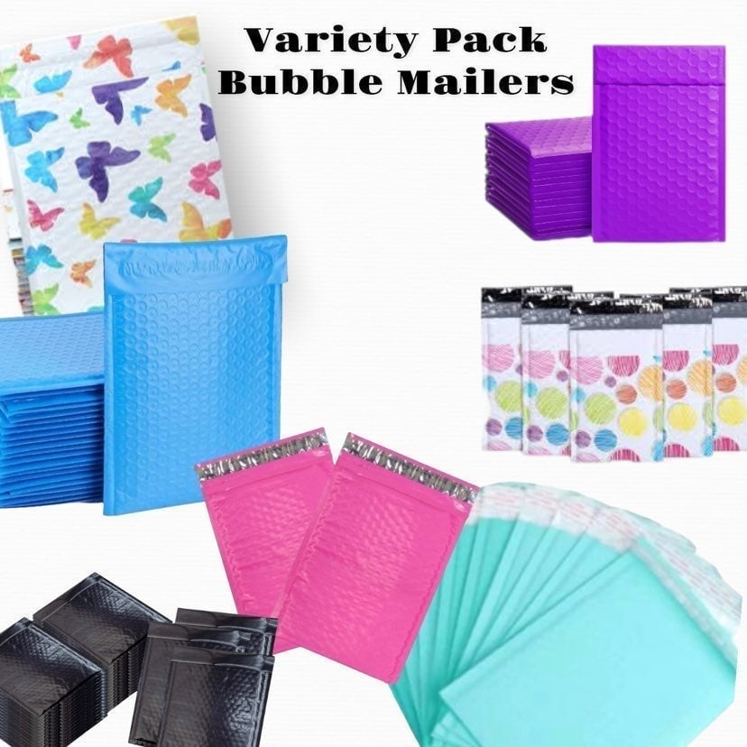110 Bubble Mailers Variety Size & color 4 sizes Colors & Designs Shipping supply
