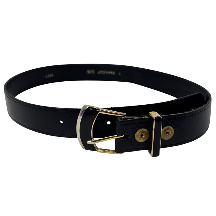St. John Black Leather Belt Size 4 (32 )