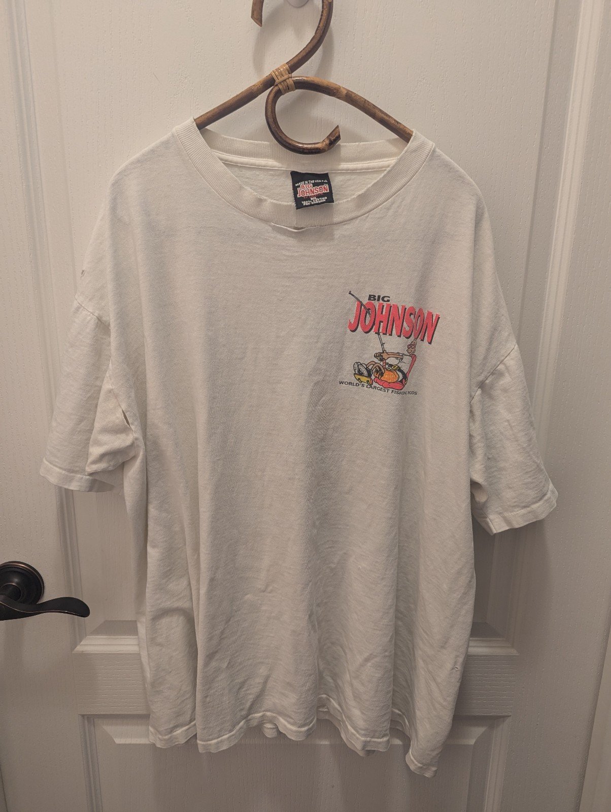 Vintage Made In USA Thrashed Big Johnson Fishing Rods Single Stitch Size XL 92