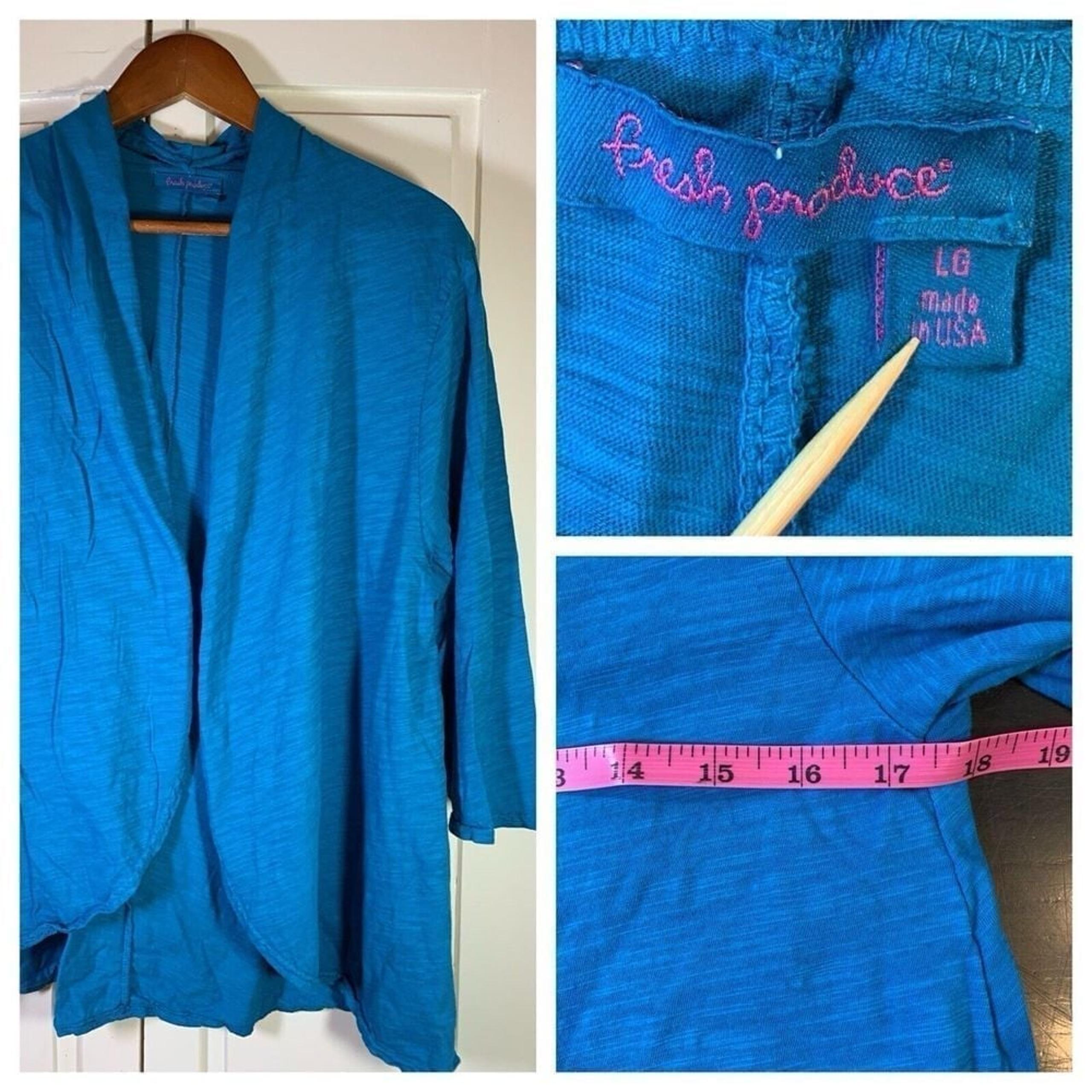 Fresh Produce Cardigan Sweater Large Beachy Coastal Grandma Lightweight Blue