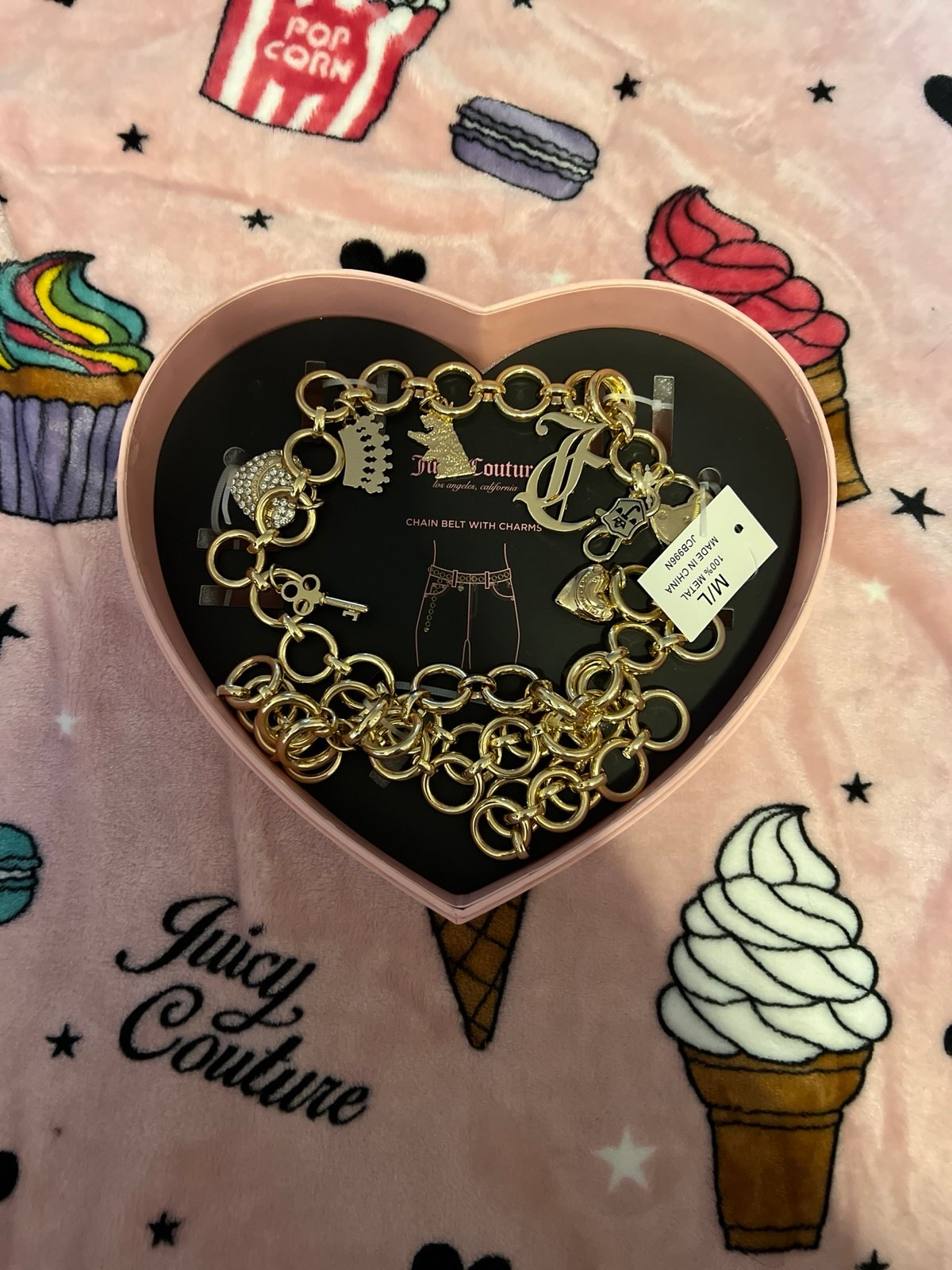 Juicy Couture Chain Belt w/ charms gold NIB size M/L
