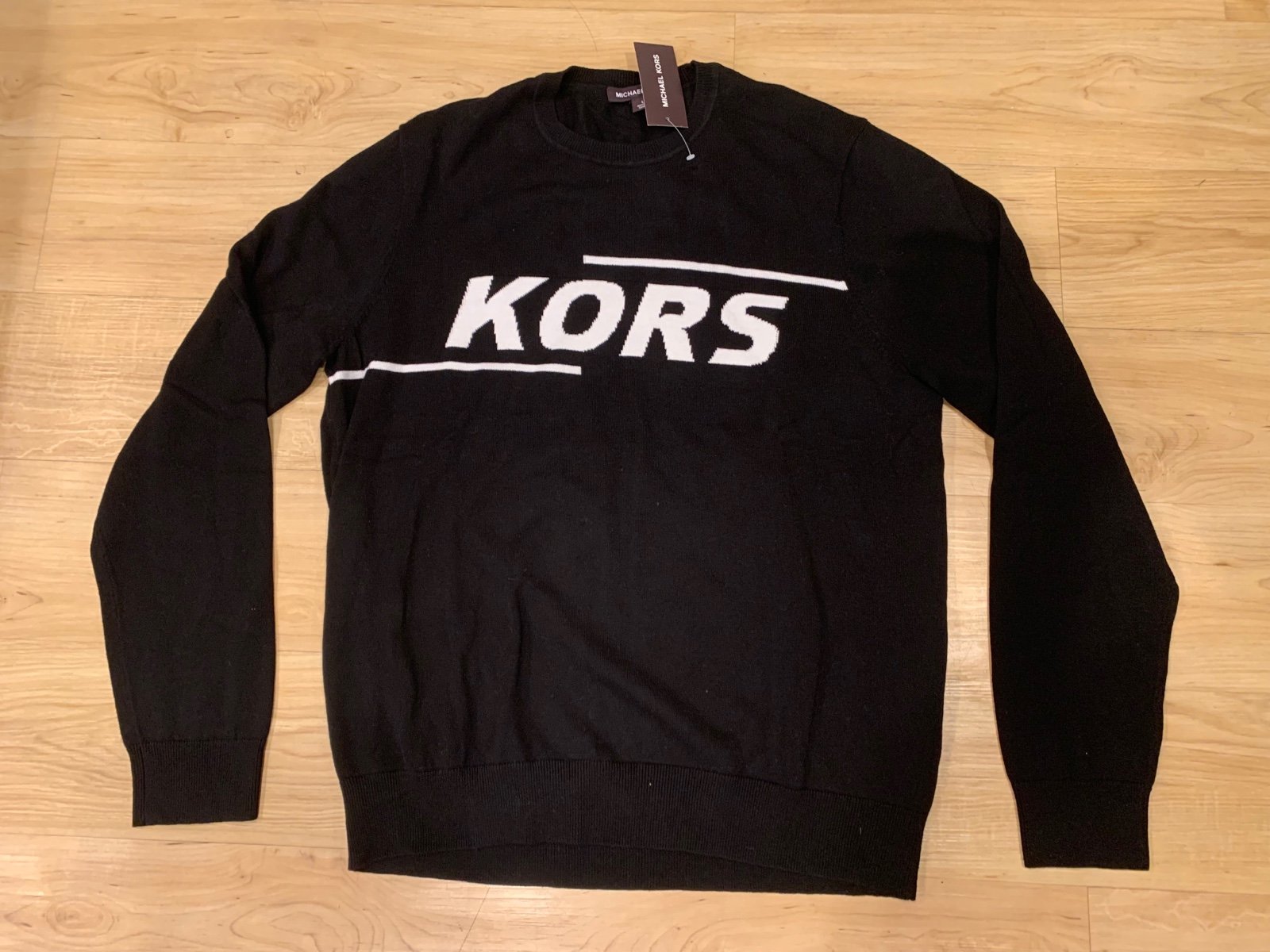 Michael Kors Men’s MK Logo Pullover Cotton Crewneck Sweater Black NWT Large