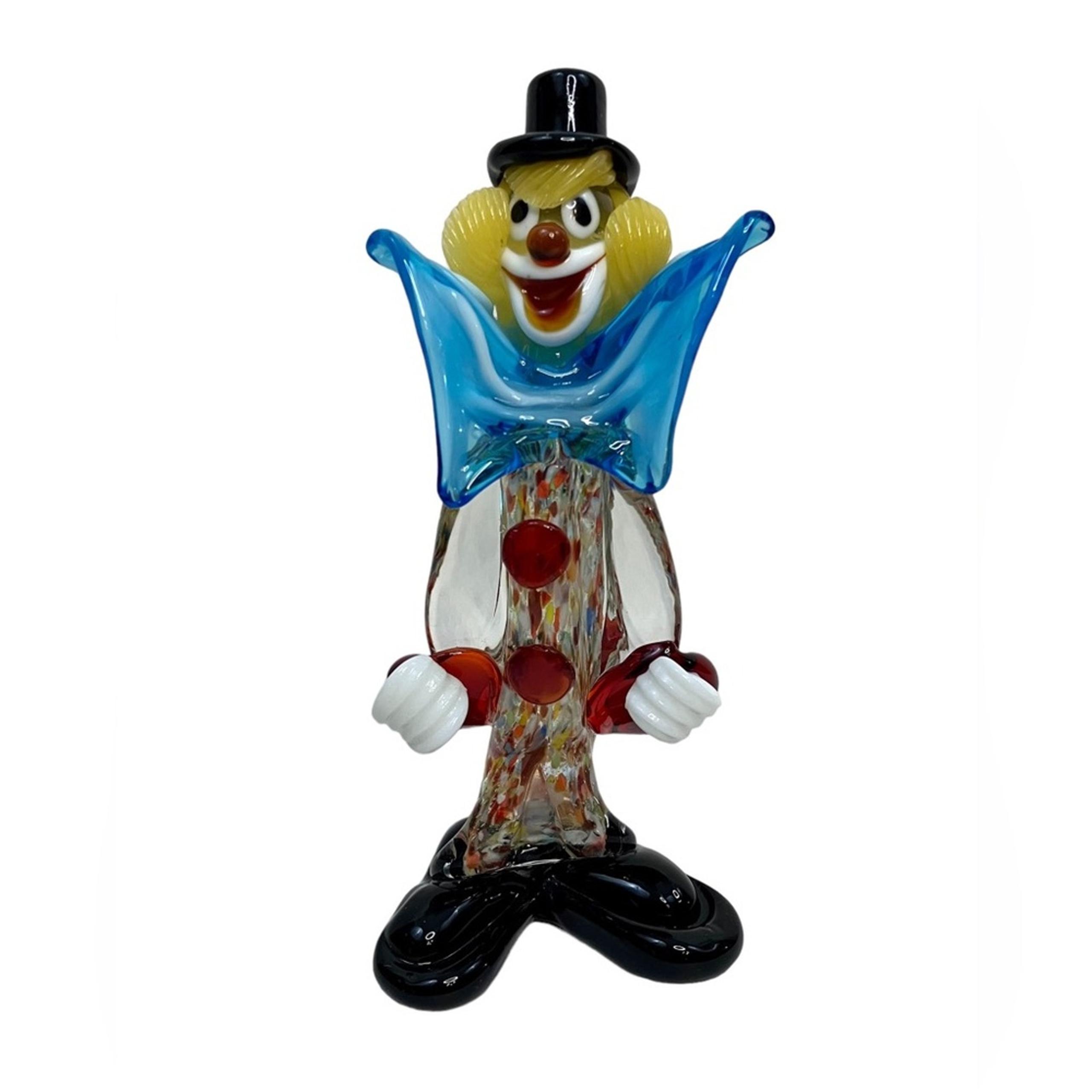 MURANO 1960 ITALY HAND BLOWN ART GLASS CLOWN 7.5" TOP HAT Sculpture Figurine