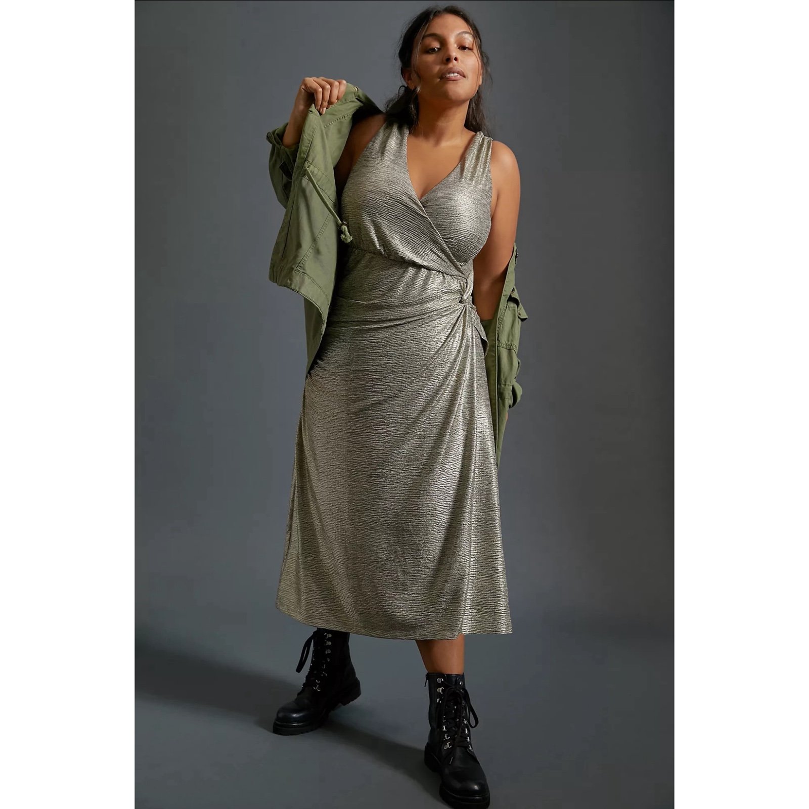 Anthropologie Kari Metallic Midi Dress Gold NWT SZ 2X