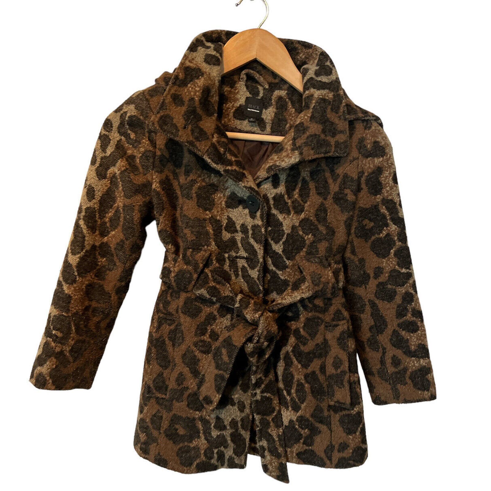 Saks Fifth Avenue Black Leopard Print hooded overcoat girls Small
